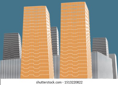 Abstract high buildings colored image. Architectural drawing