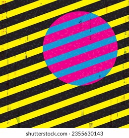 Abstract high contrast geometric shape and stripes with riso print effect vector illustration background.