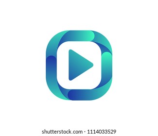 Abstract High Detailed Blue Chrome Multimedia Technology Play Logo Illustration In Isolated White Background