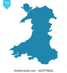 Abstract - High Detailed blue Map of Wales isolated on white background. for your web site design map logo, app, ui, Travel vector illustration eps10.