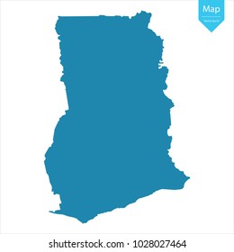 Abstract - High Detailed blue Map of Ghana isolated on white background. for your web site design map logo, app, ui, Travel vector illustration eps10.
