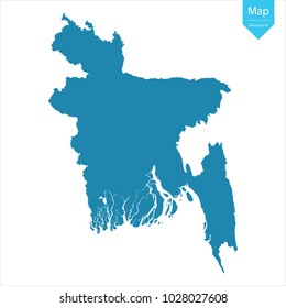 Abstract - High Detailed blue Map of Bangladesh isolated on white background. for your web site design map logo, app, ui, Travel vector illustration eps10.