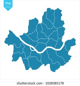 Abstract - High Detailed blue Map of Seoul isolated on white background. for your web site design map logo, app, ui, Travel vector illustration eps10.