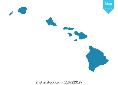 Abstract - High Detailed blue Map of Hawaii isolated on white background. for your web site design map logo, app, ui, Travel vector illustration eps10. 