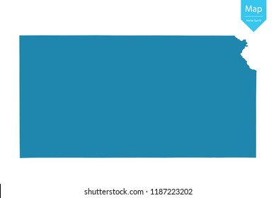 Abstract - High Detailed blue Map of Kansas isolated on white background. for your web site design map logo, app, ui, Travel vector illustration eps10. 