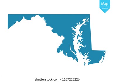 Abstract - High Detailed blue Map of Maryland isolated on white background. for your web site design map logo, app, ui, Travel vector illustration eps10. 