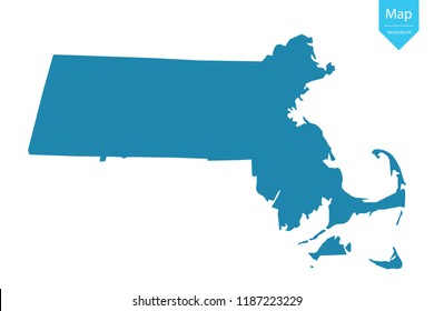 Abstract - High Detailed blue Map of Massachusetts isolated on white background. for your web site design map logo, app, ui, Travel vector illustration eps10. 