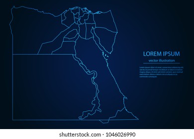 Abstract High Detailed Glow Blue Map on Dark Background of Map of Egypt symbol for your web site design map logo, app, ui,Travel. Vector illustration eps 10.