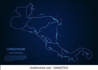 Abstract High Detailed Glow Blue Map on Dark Background of Map of Central America symbol for your web site design map logo, app, ui,Travel. Vector illustration eps 10.