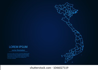 Abstract High Detailed Glow Blue Map on Dark Background of Map of Vietnam symbol for your web site design map logo, app, ui,Travel. Vector illustration eps 10.