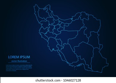 Abstract High Detailed Glow Blue Map on Dark Background of Map of Iran symbol for your web site design map logo, app, ui,Travel. Vector illustration eps 10.