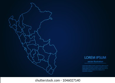 Abstract High Detailed Glow Blue Map on Dark Background of Map of Peru symbol for your web site design map logo, app, ui,Travel. Vector illustration eps 10.