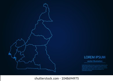 Abstract High Detailed Glow Blue Map on Dark Background of Map of Cameroon symbol for your web site design map logo, app, ui,Travel. Vector illustration eps 10.