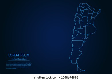 Abstract High Detailed Glow Blue Map on Dark Background of Map of Argentina symbol for your web site design map logo, app, ui,Travel. Vector illustration eps 10.