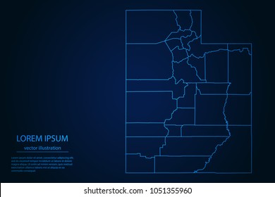 Abstract High Detailed Glow Blue Map on Dark Background of Map of Utah symbol for your web site design map logo, app, ui,Travel. Vector illustration eps 10.