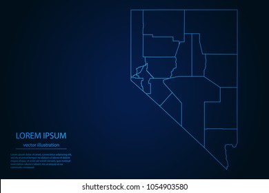 Abstract High Detailed Glow Blue Map on Dark Background of Map of Nevada symbol for your web site design map logo, app, ui,Travel. Vector illustration eps 10.