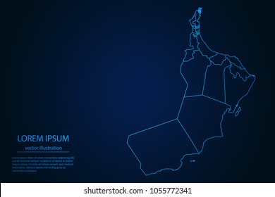 Abstract High Detailed Glow Blue Map on Dark Background of Map of Oman symbol for your web site design map logo, app, ui,Travel. Vector illustration eps 10.