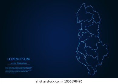 Abstract High Detailed Glow Blue Map on Dark Background of Map of Albania symbol for your web site design map logo, app, ui,Travel. Vector illustration eps 10.