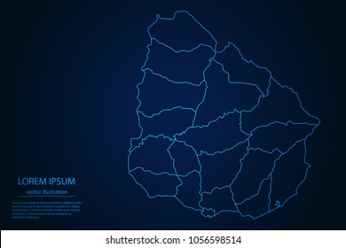 Abstract High Detailed Glow Blue Map on Dark Background of Map of Uruguay symbol for your web site design map logo, app, ui,Travel. Vector illustration eps 10.