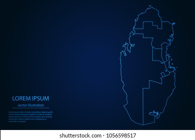 Abstract High Detailed Glow Blue Map on Dark Background of Map of Qatar symbol for your web site design map logo, app, ui,Travel. Vector illustration eps 10.