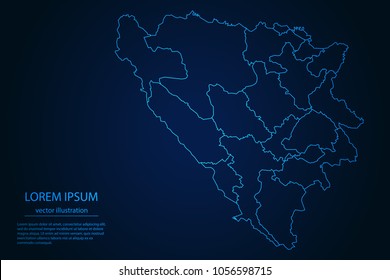 Abstract High Detailed Glow Blue Map on Dark Background of Map of Bosnia and Herzegovina symbol for your web site design map logo, app, ui,Travel. Vector illustration eps 10.