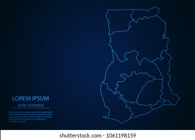 Abstract High Detailed Glow Blue Map on Dark Background of Map of Ghana symbol for your web site design map logo, app, ui,Travel. Vector illustration eps 10.