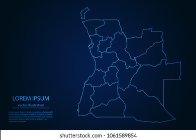 Abstract High Detailed Glow Blue Map on Dark Background of Map of Angola symbol for your web site design map logo, app, ui,Travel. Vector illustration eps 10.