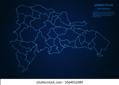 Abstract High Detailed Glow Blue Map on Dark Background of Map of Dominican symbol for your web site design map logo, app, ui,Travel. Vector illustration eps 10.