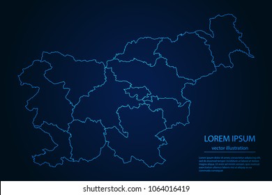 Abstract High Detailed Glow Blue Map on Dark Background of Map of Slovenia symbol for your web site design map logo, app, ui,Travel. Vector illustration eps 10.