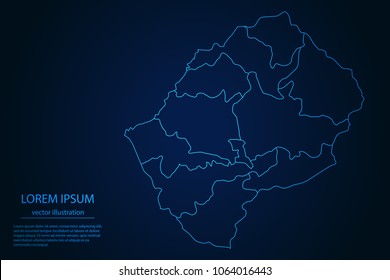 Abstract High Detailed Glow Blue Map on Dark Background of Map of Lesotho symbol for your web site design map logo, app, ui,Travel. Vector illustration eps 10.