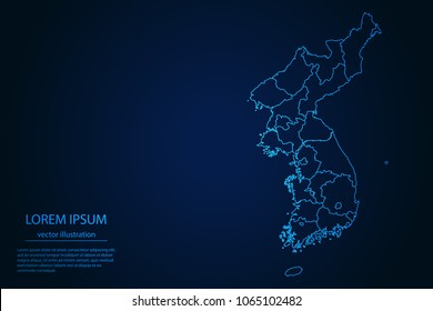 Resumen Alto mapa detallado de brillo azul en el fondo oscuro del mapa de Corea símbolo para el diseño del sitio web logo, aplicación, ui,Travel. Ilustración vectorial, pasos 10.