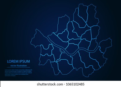 Abstract High Detailed Glow Blue Map on Dark Background of Map of Seoul symbol for your web site design map logo, app, ui,Travel. Vector illustration eps 10.