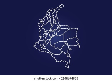 Abstract High Detailed Glow Blue Map on Dark Background of Map of ( Colombia Map) symbol for your web site design map logo, app, ui,Travel. Vector illustration eps 10.