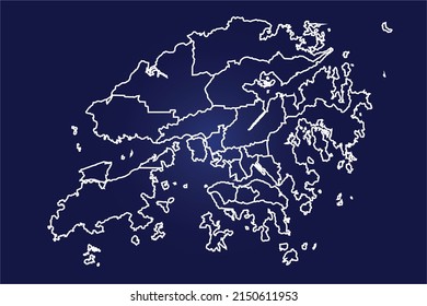Abstract High Detailed Glow Blue Map on Dark Background of Map of ( Hong Kong Map) symbol for your web site design map logo, app, ui,Travel. Vector illustration eps 10.
