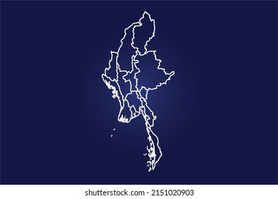 Abstract High Detailed Glow Blue Map on Dark Background of Map of (Myanmar Map ) symbol for your web site design map logo, app, ui,Travel. Vector illustration eps 10.