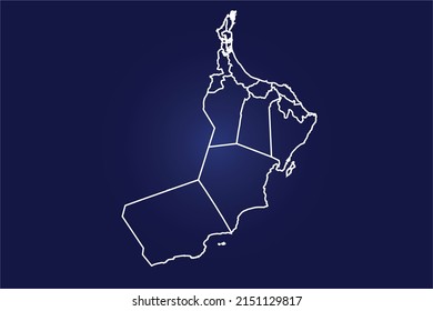 Abstract High Detailed Glow Blue Map on Dark Background of Map of (Oman Map ) symbol for your web site design map logo, app, ui,Travel. Vector illustration eps 10