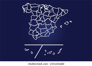 Abstract High Detailed Glow Blue Map on Dark Background of Map of (Spain Provinces Map ) symbol for your web site design map logo, app, ui,Travel. Vector illustration eps 10