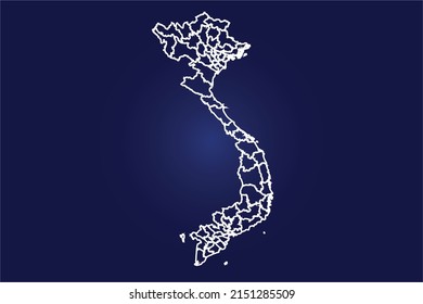 Abstract High Detailed Glow Blue Map on Dark Background of Map of ( Vietnam Map) symbol for your web site design map logo, app, ui,Travel. Vector illustration eps 10