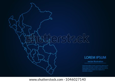 Abstract High Detailed Glow Blue Map on Dark Background of Map of Peru symbol for your web site design map logo, app, ui,Travel. Vector illustration eps 10.