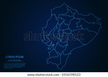 Abstract High Detailed Glow Blue Map on Dark Background of Map of Ecuador symbol for your web site design map logo, app, ui,Travel. Vector illustration eps 10.