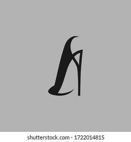 Abstract high heel shoe back view symbol on gray backdrop. Design element