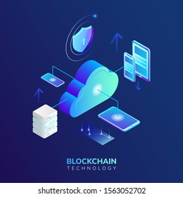 Abstract high security, blockchain technology, concept. Isometric vector illustration
