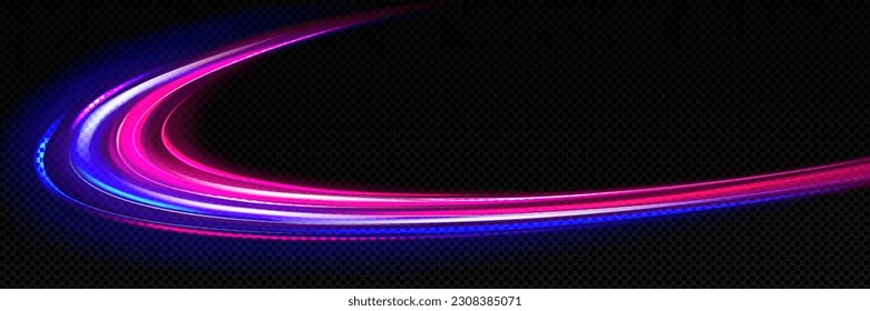 Abstract high speed light effect isolated on transparent background. Vector illustration of curved blue and pink color beams. Urban traffic, futuristic communication technology, internet connection