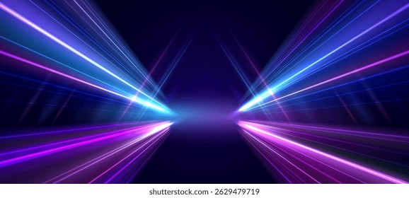 Fondo Abstractas de senderos de luz de alta velocidad. Líneas de luz de movimiento. Escena de efecto de chispa de luz brillante. Plantilla futurista para Anuncio, presentaciones, volantes, carteles. Vector EPS10.