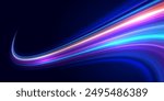 Abstract high speed movement background. Speed line neon glowing curves. Dynamic motion light trails. Futuristic digital technology movement concept. Pattern for banner. Vector eps10.