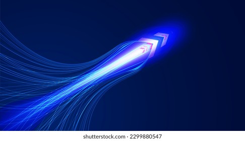 Abstract high speed movement. Bright glowing arrows. Digital innovation concept for your design.