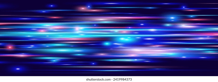 Abstract High Speed Movement. Colorful Light Trails with Motion Effect. Data Flow Transfer. Lines of Light, Speed and Movement. Vector Illustration.