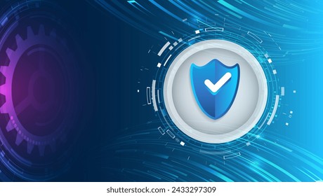 Abstract high tech background. Data security system, information, or network protection. Cyber security and data protection. Shield icon, future technology for verification.