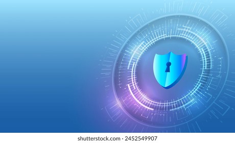 Abstract high tech background. Data security system, information, or network protection. Cyber security and data protection. Shield icon, future technology for verification.