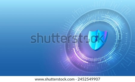 Abstract high tech background. Data security system, information, or network protection. Cyber security and data protection. Shield icon, future technology for verification.